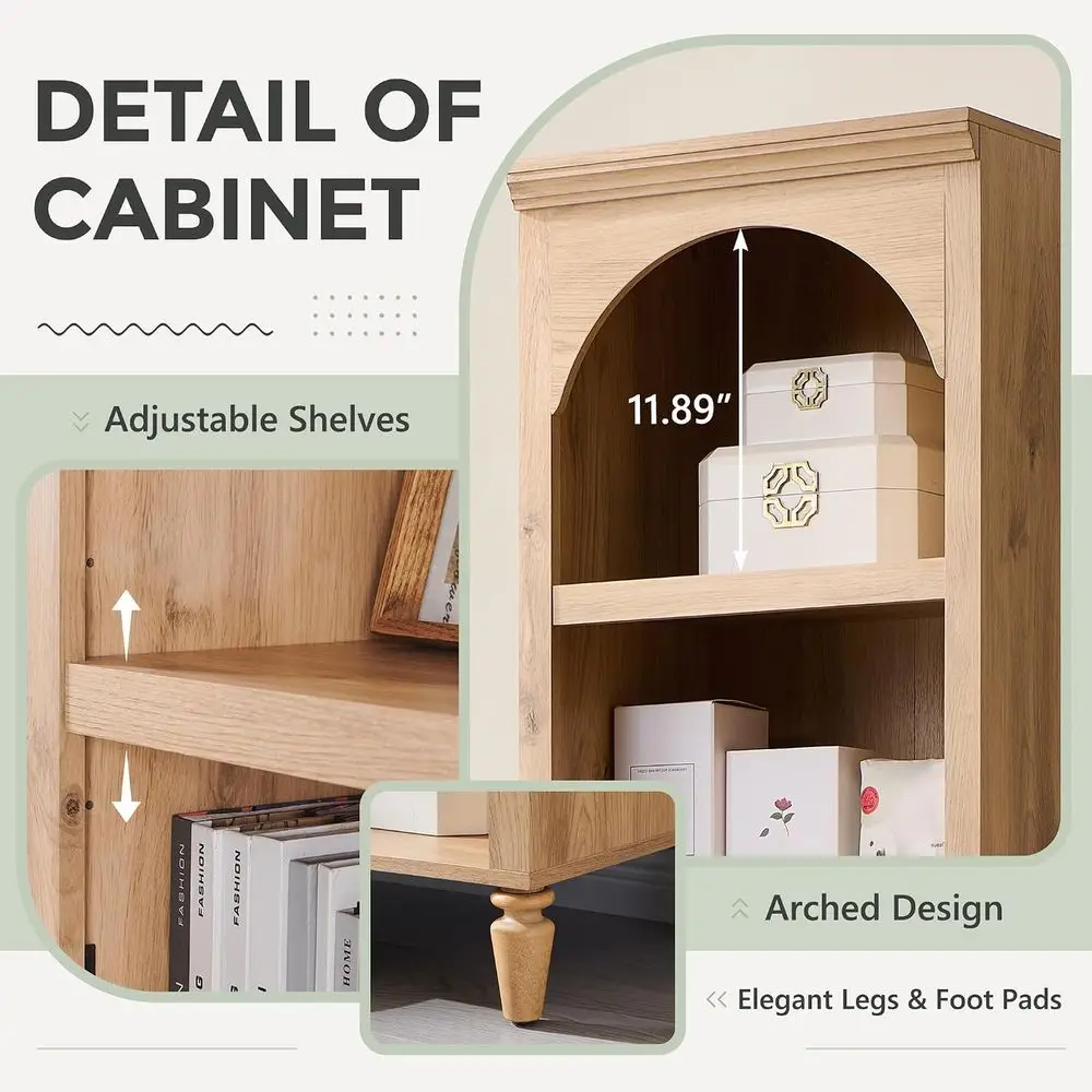 IGET 76" Tall Arched Bookcase, armhouse 5 Tiers Narrow Arched Bookshelnet with Adjustable Shelves, ern Wooden Book Shel w/Storag - view 3