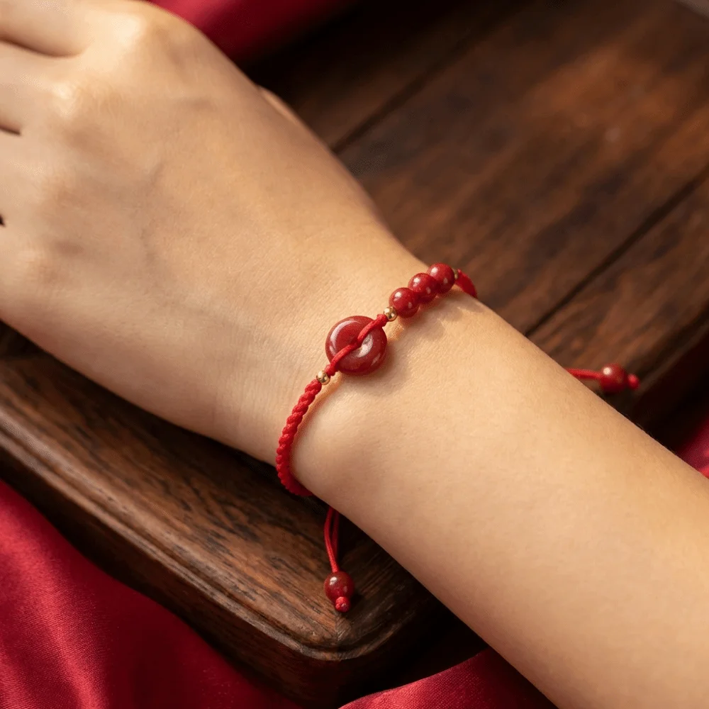 Beaded Design Red String Bracelet Peace Buckle Lucky Charm Beaded Bracelet Spiritual Protection Adjustable Wristband