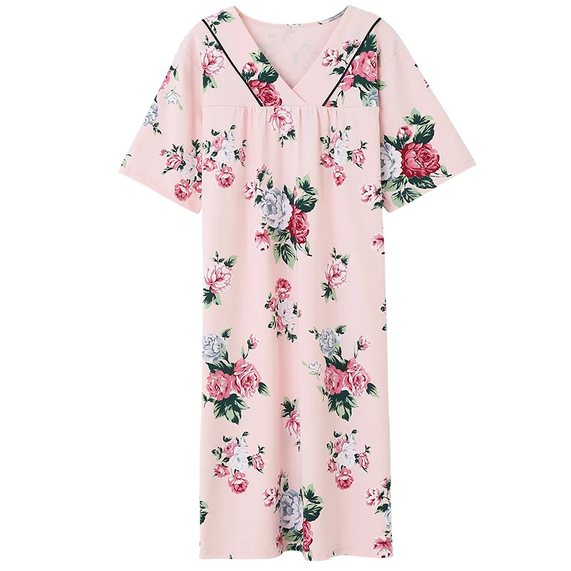 2024 Summer Small Floral Night Dress Women Nightgown Big Yards 3XL Sleepshirts Short-sleeves Nightie Nightdress Cotton Sleepwear