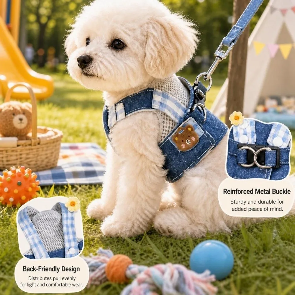 New Adjustable Cat Harness and Leash Set Breathable Mesh Adjustable Buckle Pet Harness Set Patchwork Style Dog Vest Harness Pet