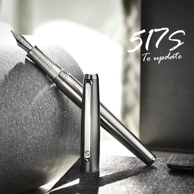 

517S LT Hongdian Metal Stainless Steel Silver Fountain Pen EF/F/Bent Nib Commermorate Gift School Office Writing Pens