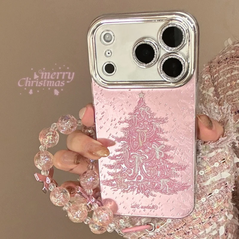 

Pink Christmas Tree suitable for Apple 17 pro max phone case 16 suitable for all inclusive iPhone 15 crystal glitter 13 bracelet