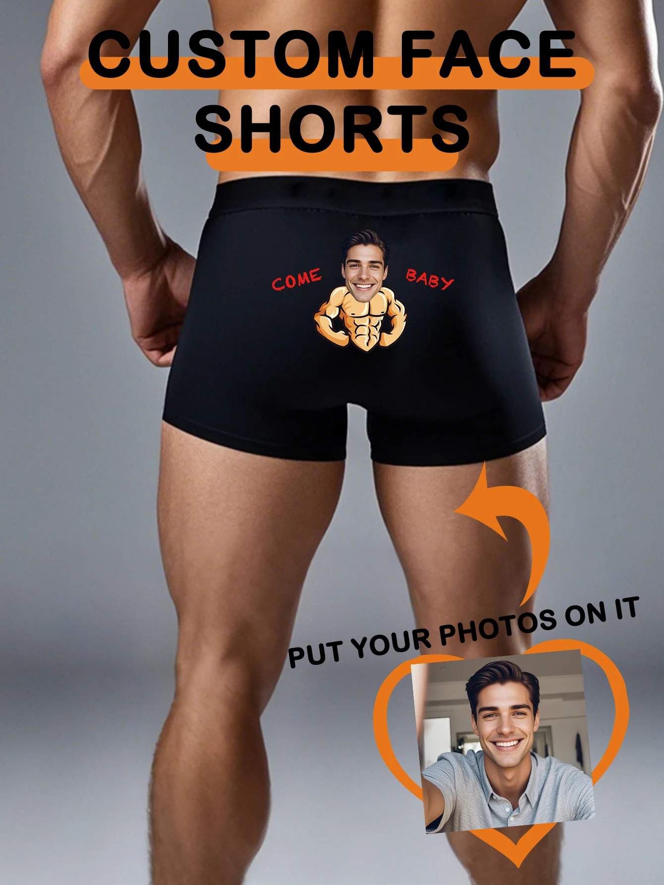 Customizable 1-Pack Sexy Men's Boxer Shorts with Portrait Design for Valentine's Day And Anniversaries Comfortable Elastic Fit f