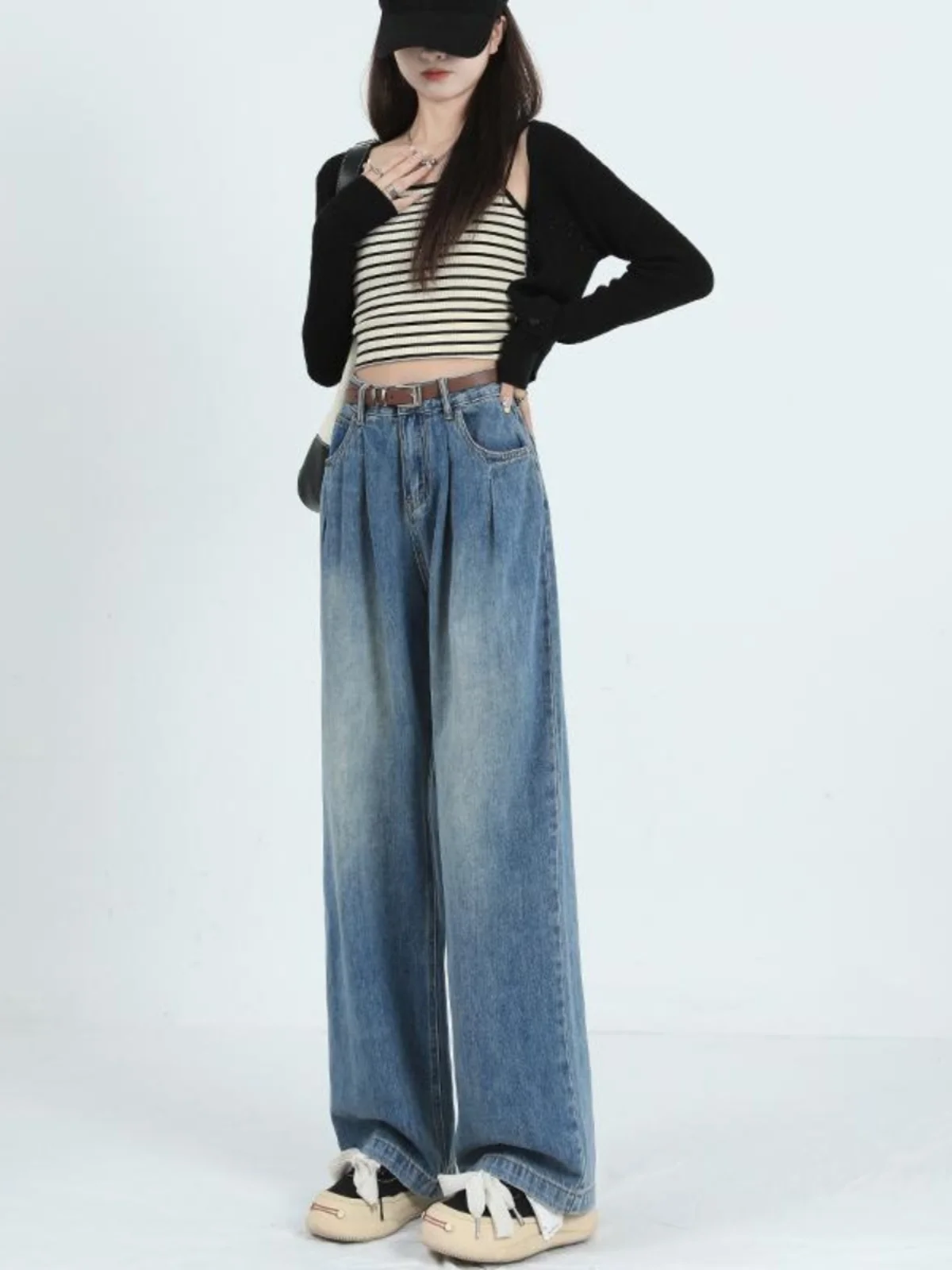 

Широкие джинсы с высокой талией, женские дизайнерские тонкие прямые брюки длиной до пола, повседневные длинные брюки с застежкой-молнией