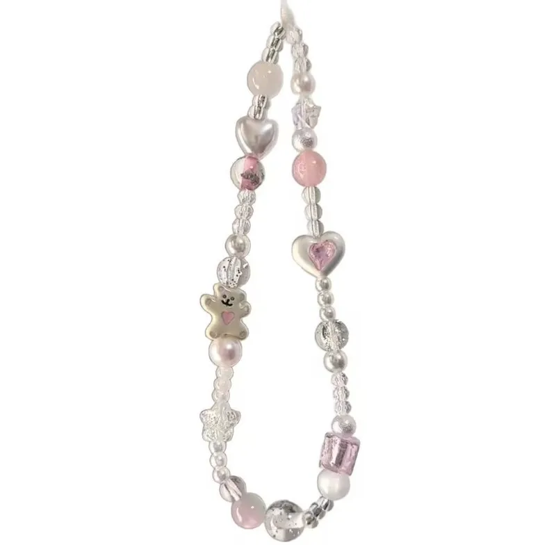 

Корейский милый 3D медведь, сердце, бисер, цепочка для телефона, подвесной ремешок для iPhone, Samsung, универсальная подвесная веревка с защитой от потери, ювелирные изделия