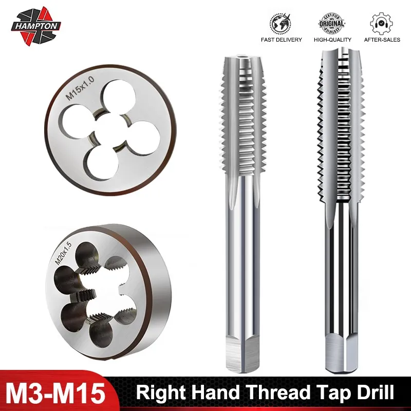 Hampton 2pcs Right Hand Tap And Die Set For Metal HSS Screw Thread Tap Drill Bit M3 M4 M5 M6 M7 M8 M9 M10 M12 M14 M15 Thread Die