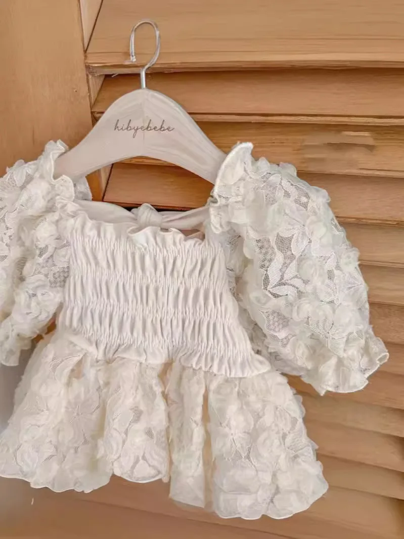 2024 Summer New Baby Girl Cute Puff Sleeve Dress Newborn Toddler Cotton Bodysuit Dress Infant Sweet Flower Princess Dress 0-24M