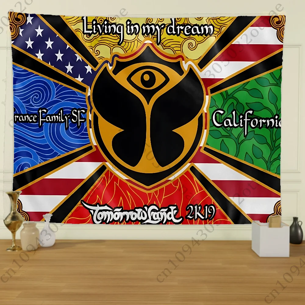 Music Festival T-Tomorrowland Flag Tapestry Creative Pattern Living Room Wall Art Tapestry Decor Party Outdoor Decorate Banners