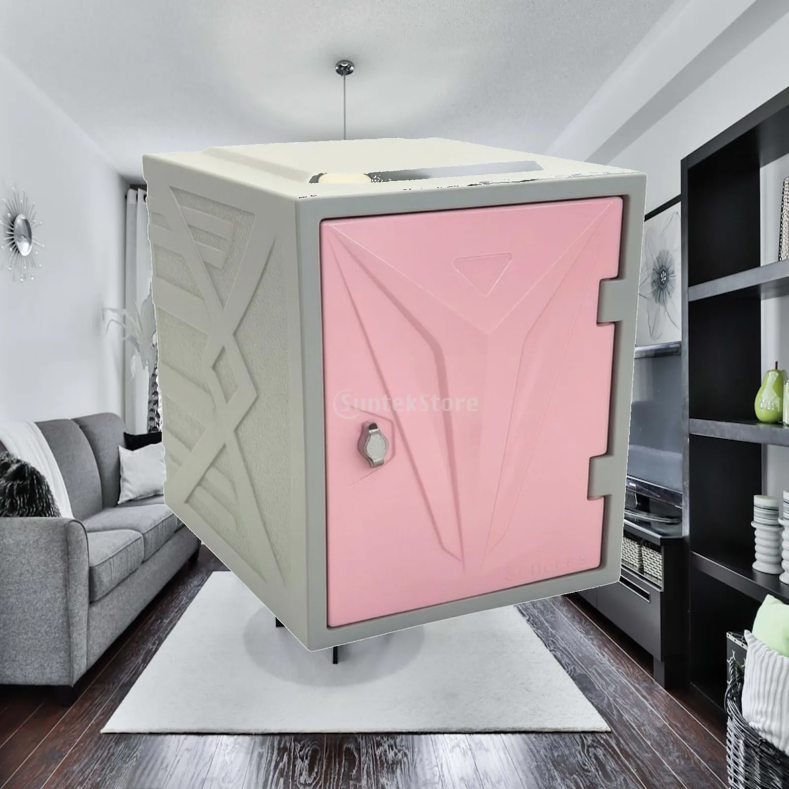 Geometric Storage Cabinet Compact Cabinet with Lockable Doors Furniture Space-Saving Rectangular for Bedroom, Living Room