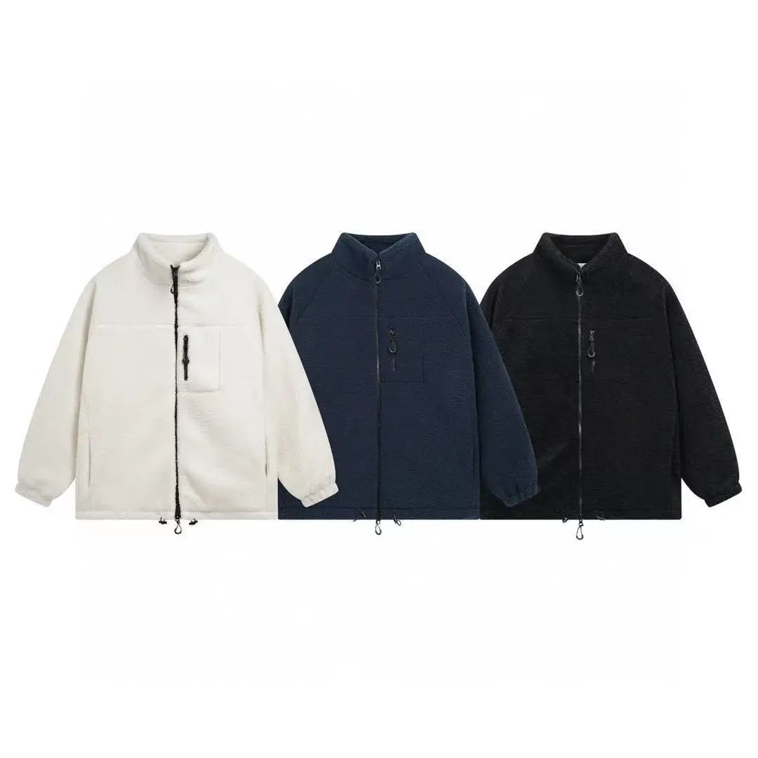 Matin Kim Embroidered Letter Fleece Jacket Stand Collar Loose Warm Korean Streetwear Unisex