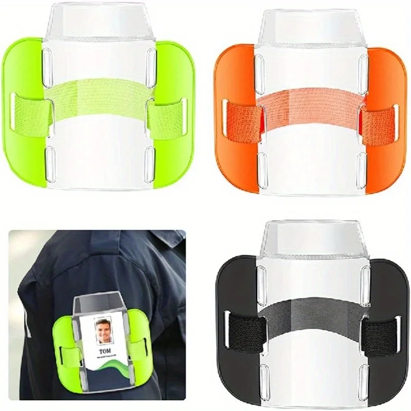 

3-Pack Adjustable PVC Armband ID Badge Holders with Reflective Safety Clips for Emergency Personnel and Outdoor Workers