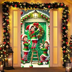 Christmas Elves Wreath Door Cover - 35.4x70.8in, Versatile Holiday Decor for Entryway & Room