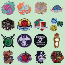Perfect Quality Funny Dragons Dice Game Cartoon Enamel Pins Metal Jacket Denim Lapel Badges Backpack Jewelry Gifts for Friends