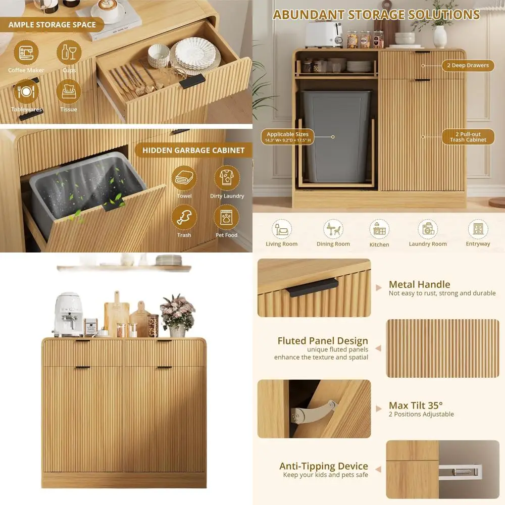 

20 Gallon Dual-Purpose Trash & Recycling Cabinet in Natural Oak for Kitchen or Living Room