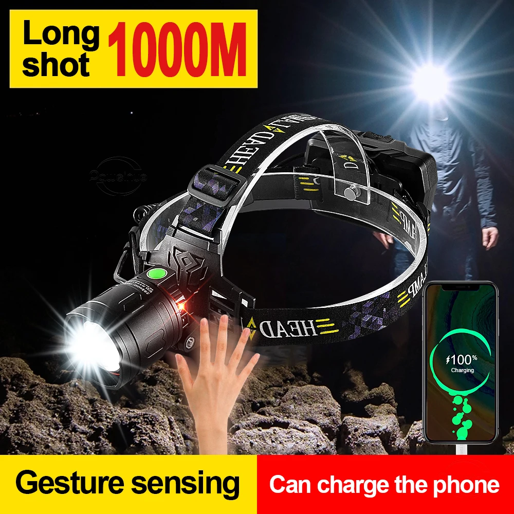 Intelligent Sensing Powerful LED Headlamp Telescopic Zoom IPX4 Strong Waterproof Lantern For Outdoor Cycling Search Rescue Work