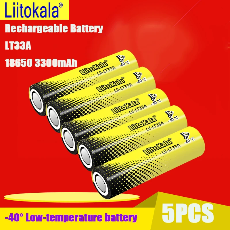 

5PCS LiitoKala Lii-LT33A 18650 3300mah 3.7V Rechargeable Battery for -40° Low-temperature battery