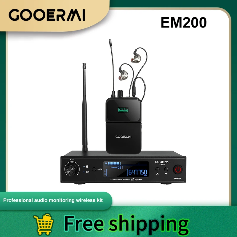 Gooermi EM200 UHFワイヤレスインイヤーモニターシステム（Bluetooth 5.0搭載）ステージパフォーマンス、バンド、ウェブキャスト、レコーディングスタジオ向け