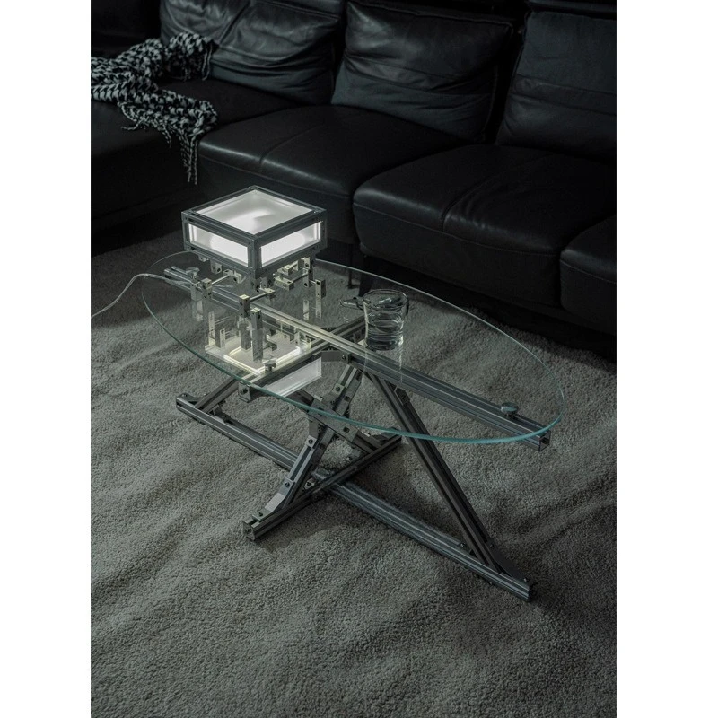 Mesa de centro ovalada, mesa de centro para sala de estar, mesa auxiliar de sofá de vidrio para el hogar con perfil de aluminio