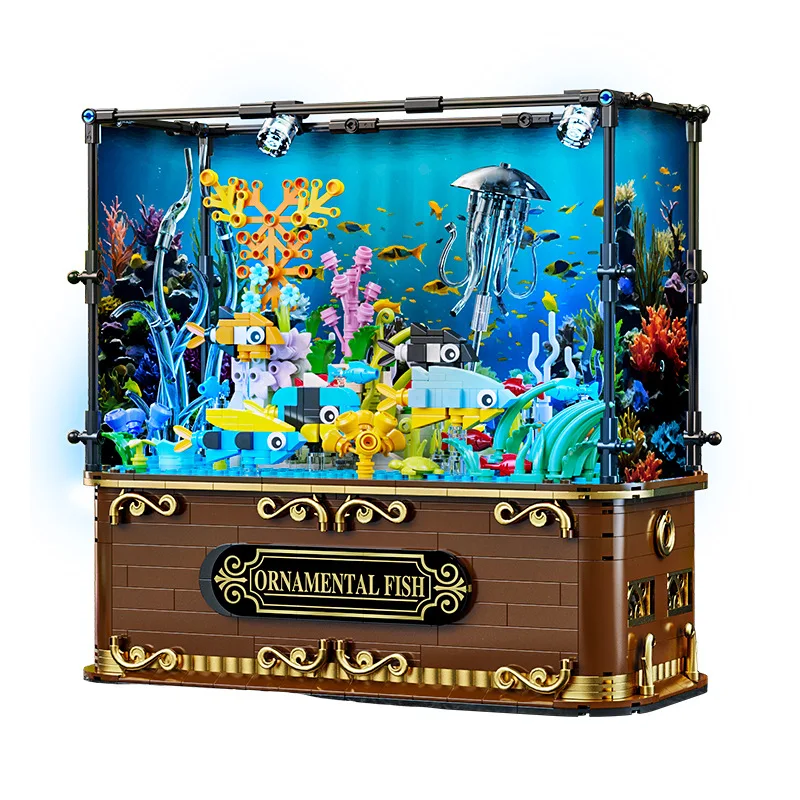 1599pcs Assembleren Aquarium Model Bouwstenen Kit Clownvis Koraal Eco Vis Hoge Moeilijkheidsgraad kinderen Educatief Speelgoed Geschenken