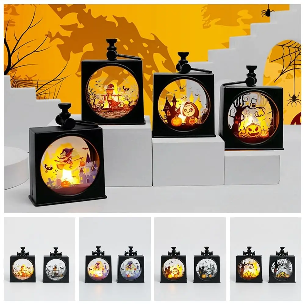 

Vintage Lanterns LED Wind Lamp Retro Style Dazzling Ghost Lamp Handheld Handle Design Hanging Pumpkin Lantern Light