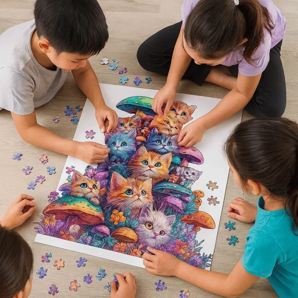 動物柄猫パズルかわいいキノコ脳を燃やす大人の木製パズル DIY おもちゃ不規則な形猫木製ジグソー友人ギフト