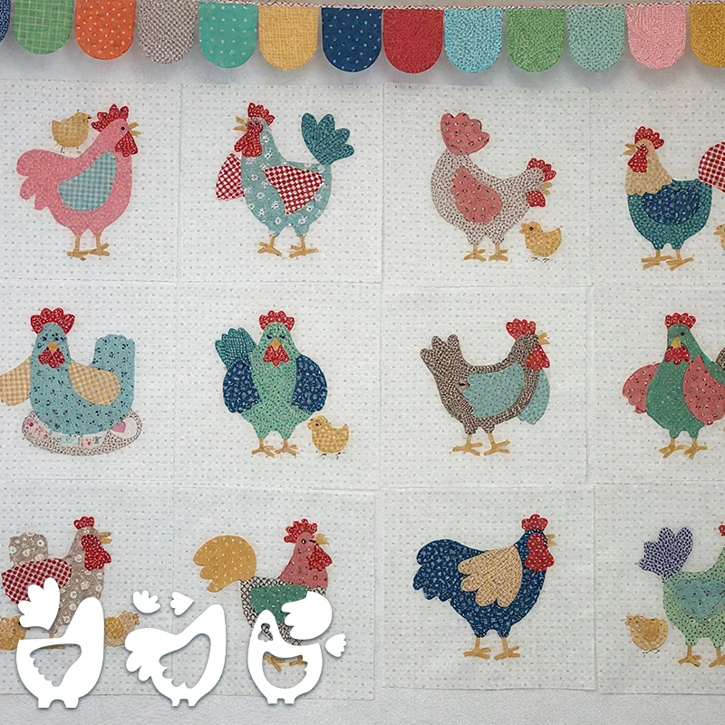 8pcs Rooster Hen Quilting Template Set for DIY