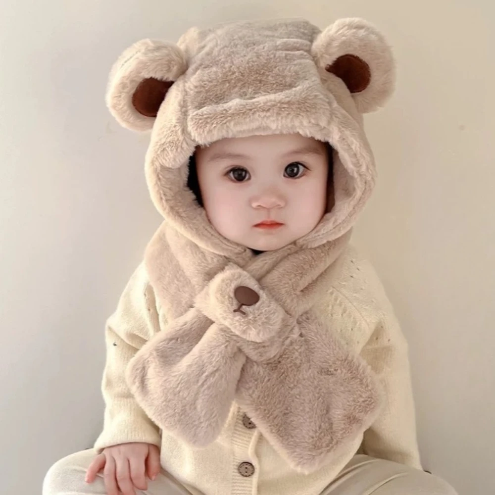 

Детская шапка с героями мультфильмов, интегрированный шарф из искусственного меха, детская мягкая плюшевая теплая шапка, дышащая ветрозащитная шапка-наушник, детские подарки MINISO