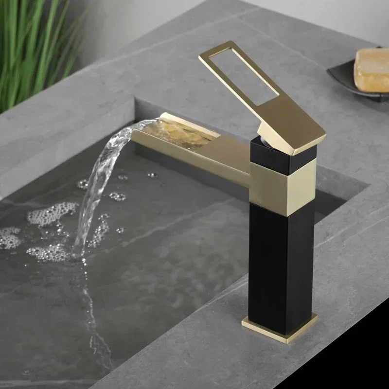 

Basin Faucet Gold Black Silver Waterfall Faucet Bathroom Faucet Bathroom Basin Faucet Mixer Tap Hot and Cold Water Sink Faucet