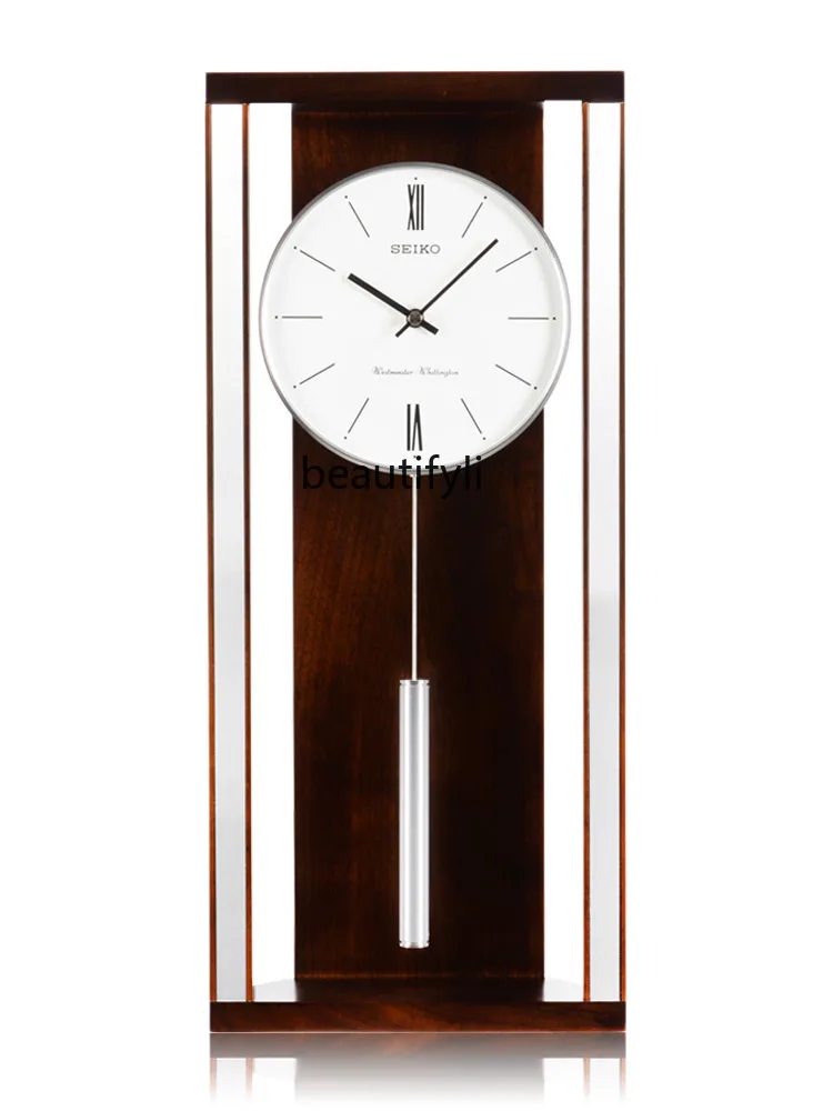 Clock Fashion Simple Music Time Signal Clock Metal Hanging Solid Wood Living Room Large Wall Clock