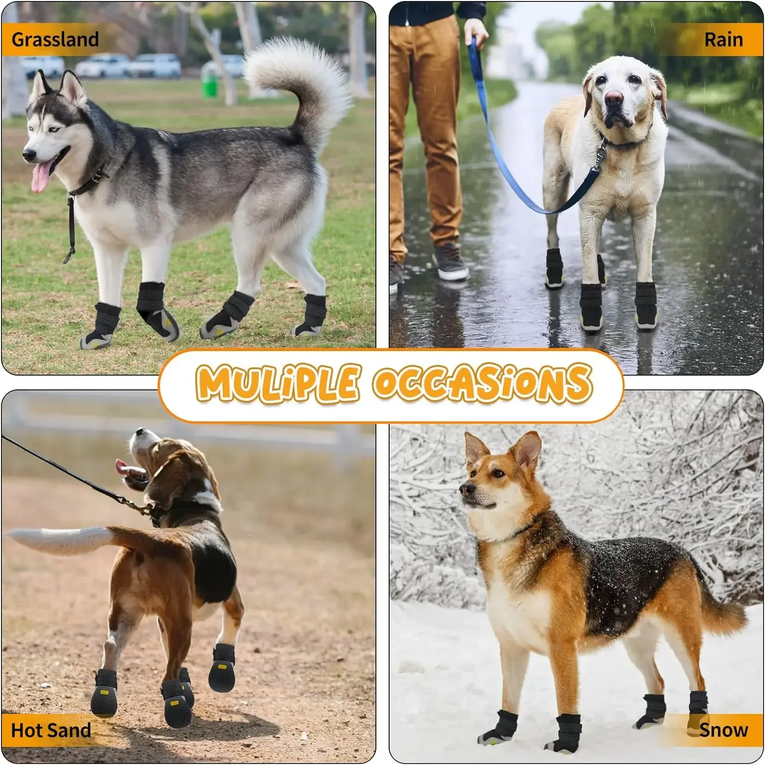 Zapatos para perros ATUBAN para perros de gran tamaño, botas impermeables para perros medianos y grandes, para pavimento caliente, invierno, nieve,