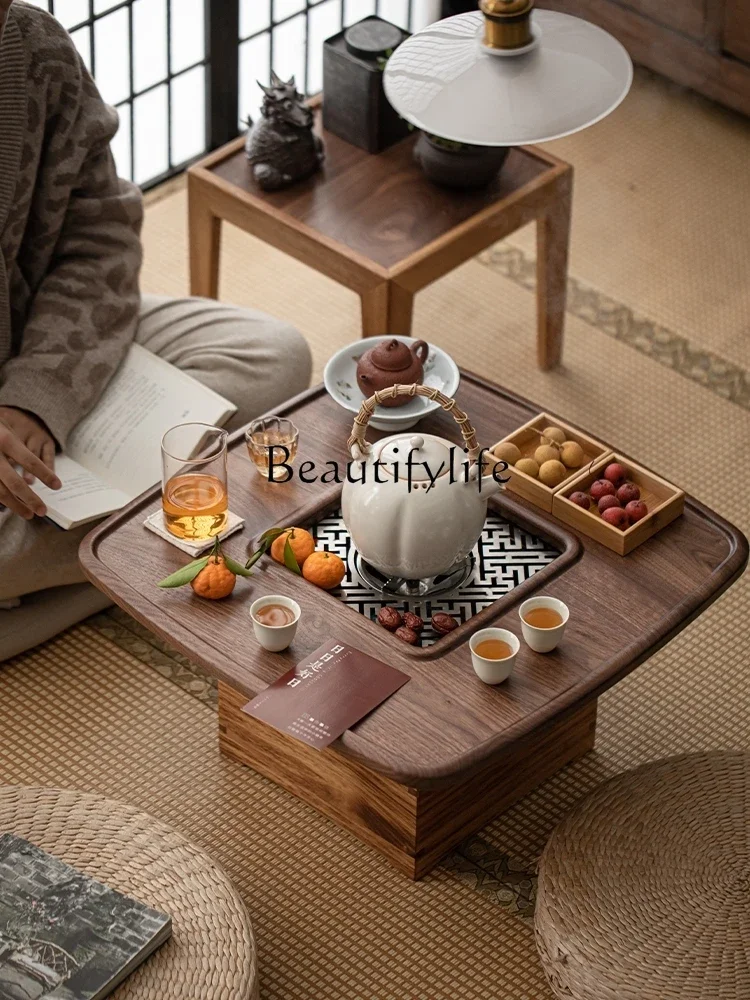 

Solid Wood Indoor Stove Tea Table and Chair Combination Chinese Tea Table Home Balcony Barbecue Low Table