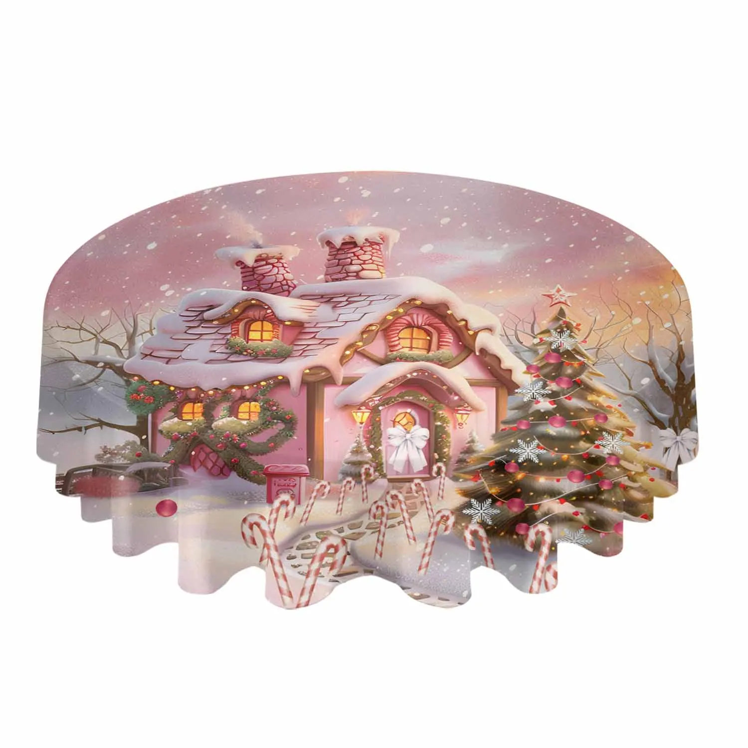 Christmas Candy House Snow View Waterproof Tablecloth Wedding Holiday Table Cloth Kitchen Dining Table Cover Picnic Mat