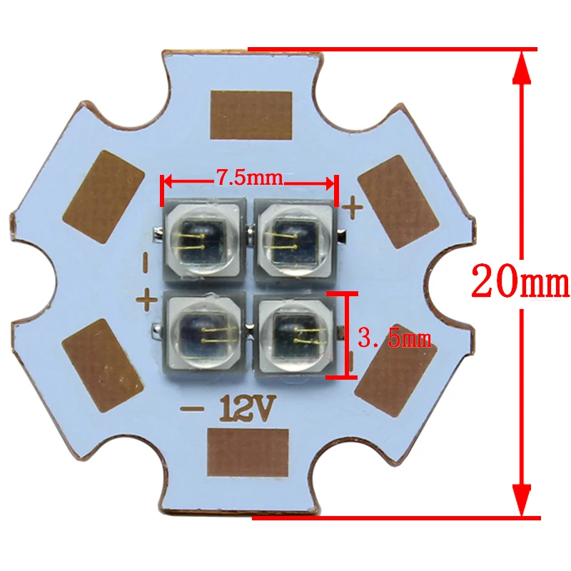 10W-12W EverLight 3535 4Chips 4-LEDs 3V6V12V Infrared IR 850nm 940nm 730nm High Power LED Emitter Diode with 20mm Copper PCB