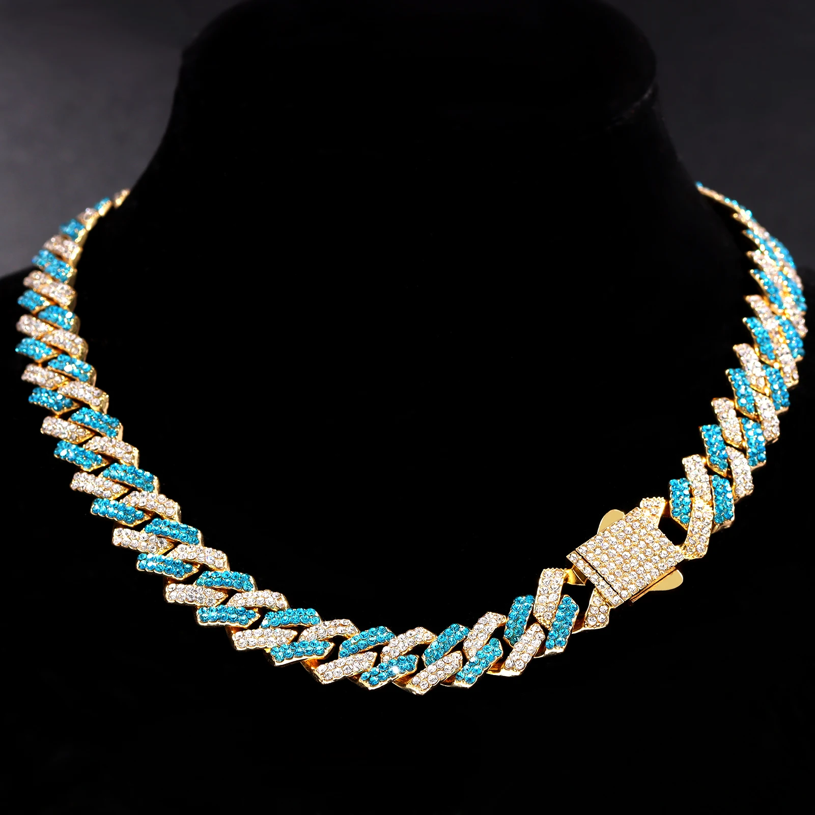 Vereiste kubanische Glieder kette Halskette für Frauen Männer 14mm 2 Reihen Strass gepflastert Zinken Rhomb kubanische bunte Halskette Hip Hop Schmuck