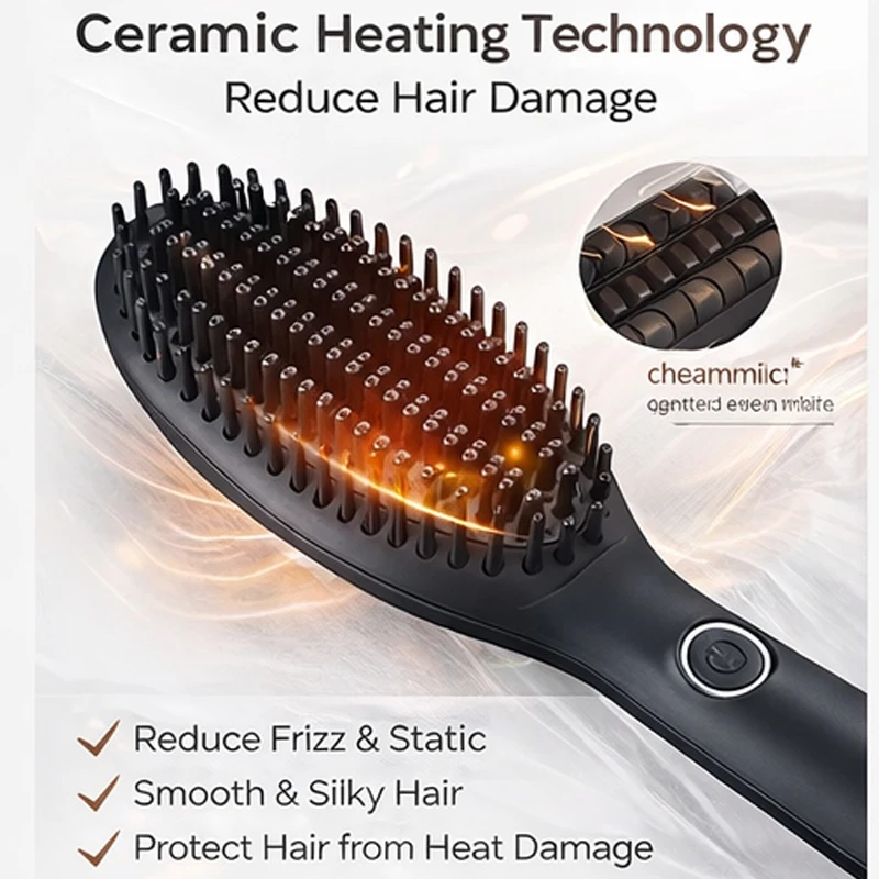 Professional Electric Wide Plate Hair Brush Comb - Anti-Scald Electric Hot Brush for Fast Styling