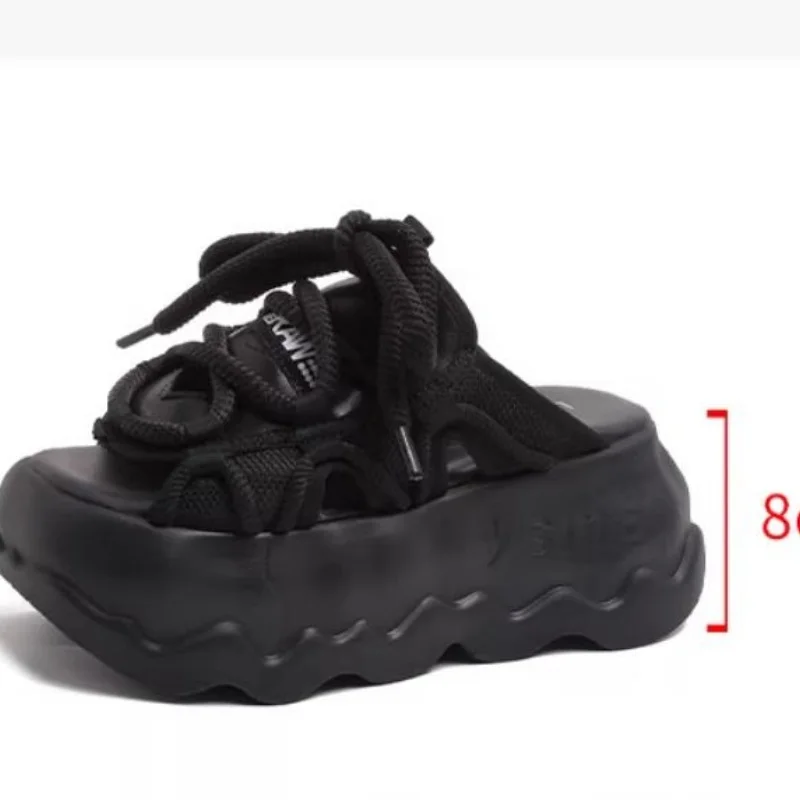 8.5CM New High Platform Slippers Woman Summer Mesh Chunky Sneakers Female Wedges Slippers For Women Soft-soled Shoes 35-39