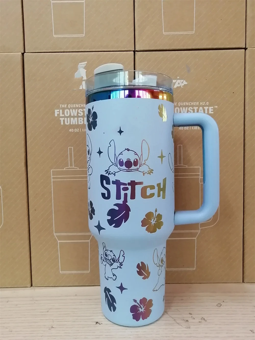 MINISO 40oz Stitch H2.0 FlowState Tumbler Insulated Thermal Coffee Cup Stainless Steel Travel Mug Large Capacity