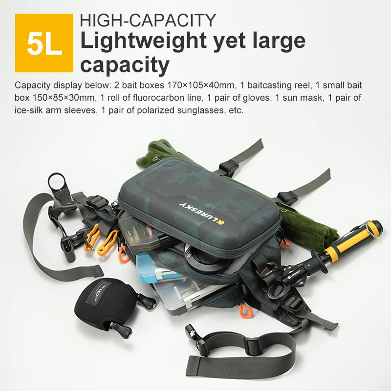 5L LURESKY Wasserdichte Angeltasche, multifunktional als Umhängetasche, Hüfttasche und Rucksack, professionelle Aufbewahrung für Spinnruten und Köder. – Detail 6