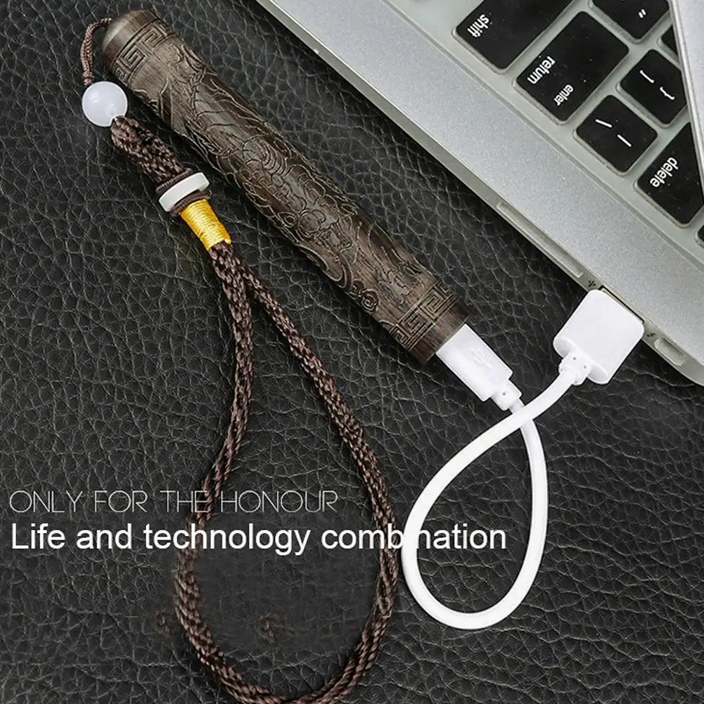 Creative Carving Sandalwood Electronic Lighter Portable USB Rechargeable Lighter Vintage Wooden Blowing Ignited Mens Gadget Cool