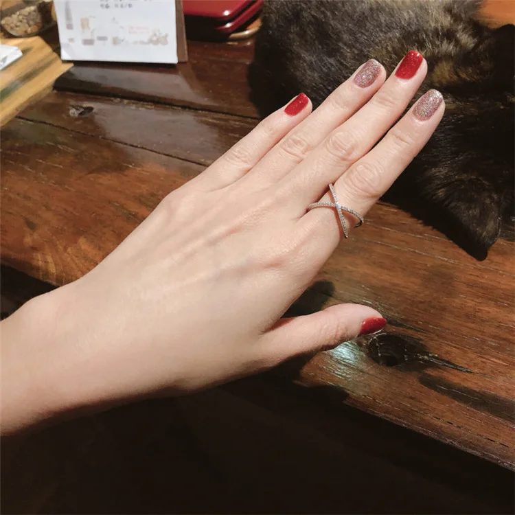 Handmade Silver Color Criss Cross X Cross Rings Micro Pave AAAA Zircon rings women wedding Engagement Jewelry Gift for Women