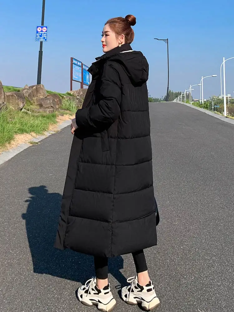 Vielleicht Parka Coat Extra Long Winter Jacket Women Hooded Pocket Zipper Female Lady Windbreaker Coat Casual Outwear Clothes