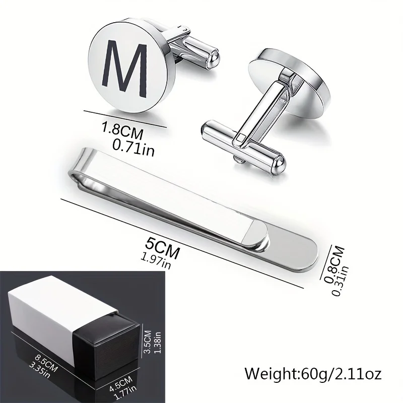 High Quality Stainless Steel Letter Cufflinks Tie Clip Set With Box Men Wedding Party Jewelry Business Gifts