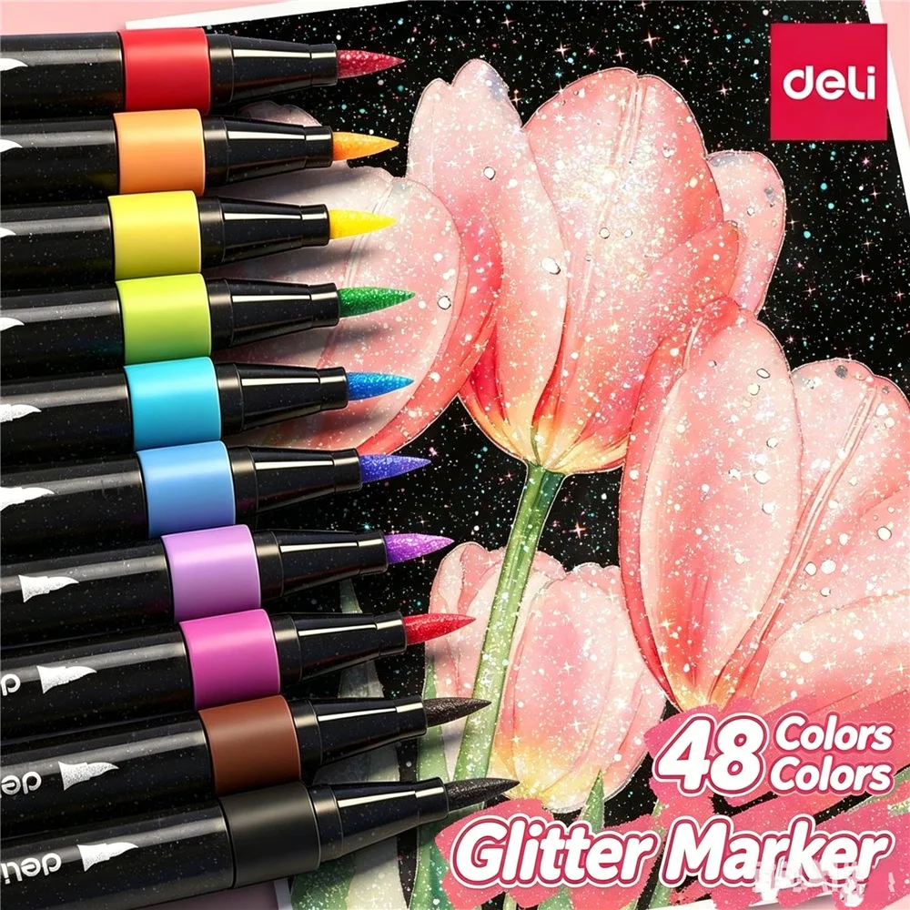 24/36/48 Colors Metallic Glitter Markers for DIY Crafts Making, Drawing, Scrapbooking Supplies, Rock, Wood, Glass, Fabric