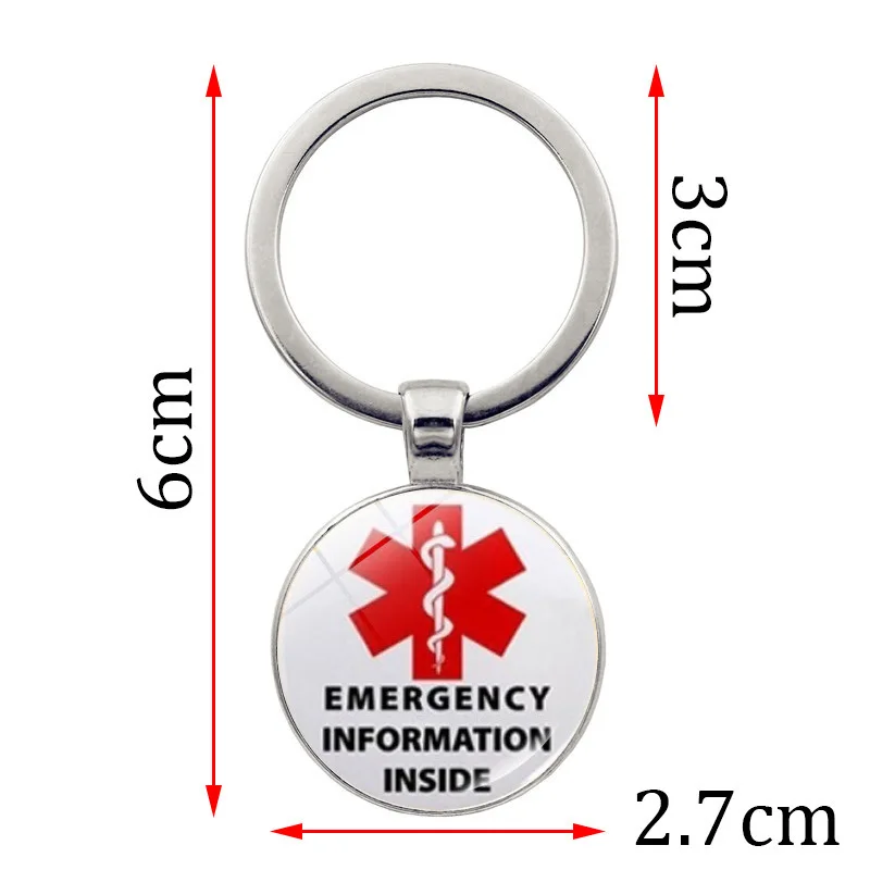 Diabetic Keychain Medical Alert for Men Women Medic Star of Life Key Pendents DIY Personalization Key Chain Jewelry Wholesal