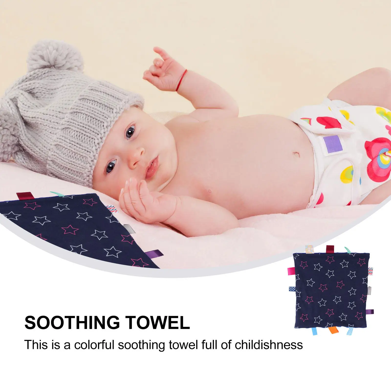 

1 шт. Успокаивающее полотенце-комфортер для младенцев, мягкое, разноцветное, вязаное, безопасное для прорезывания зубов, с ярлыками, для сенсорных игр
