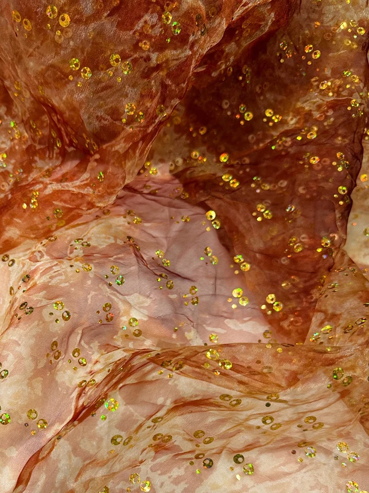 Misty gradient dyed sequins organza fabric sewing stage performance costumes handmade DIY chiffon fabric