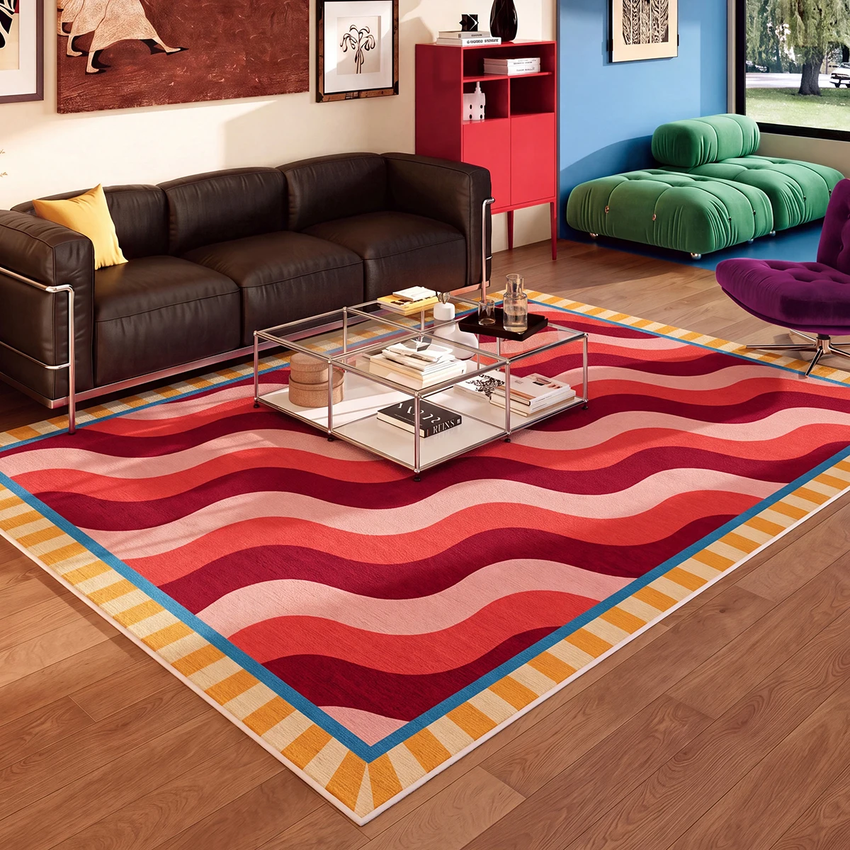 Dopamine Carpet for Living Room Large Area Rugs Wave Pattern Light Luxury Home Decoration Mats Cloakroom Bedroom Round Floor Mat