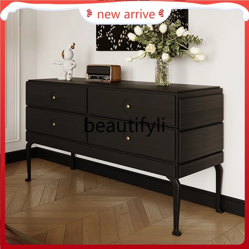 

D2520 Rural entrance cabinet Modern simple living room locker Retro wall black storage chest