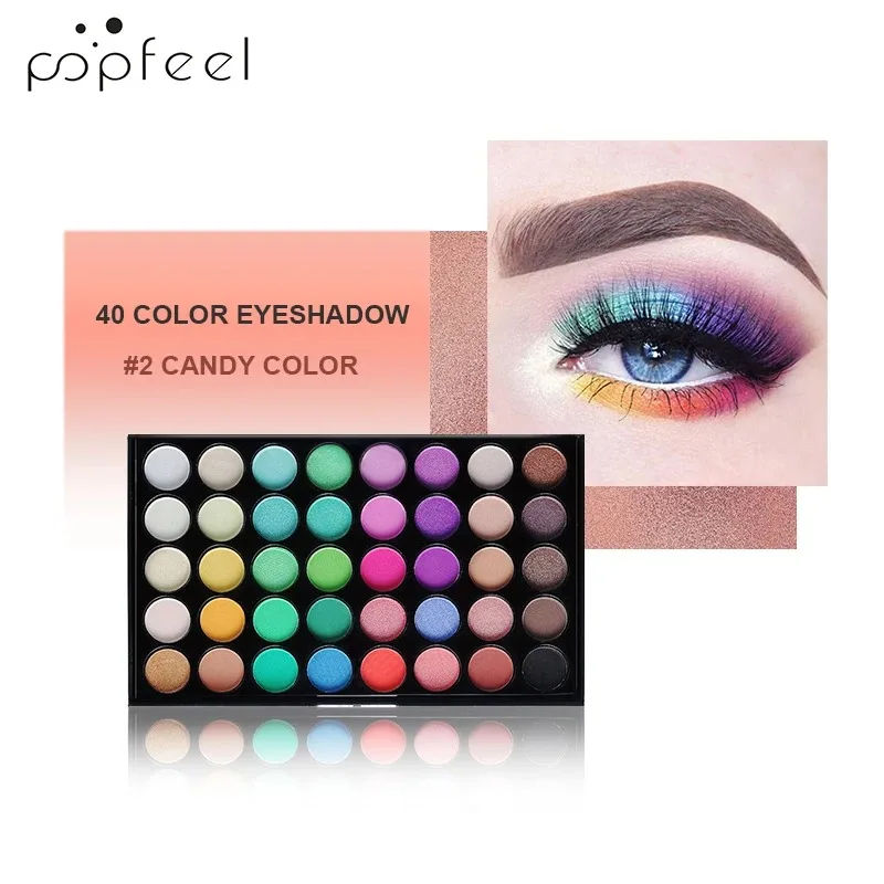 Popfeel 40 Farben Lidschatten-Palette langlebige einfache Make-up braune Lidschatten-Palette, rosa Lidschatten-Palette