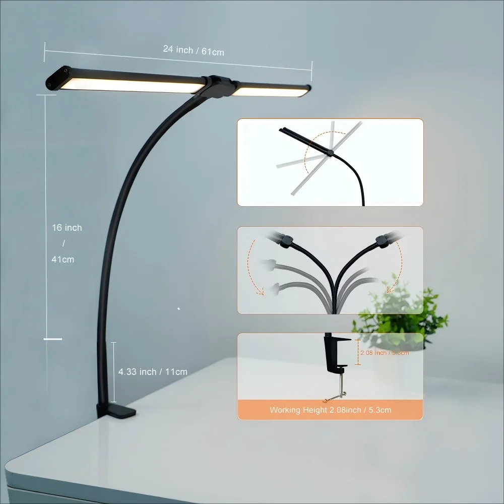 Study Eye-protecting Desk Lamp Double-head Clip Led Desktop Lamp Dormitory 3 Modes Eye-protecting Study Reading Lamp 61CM